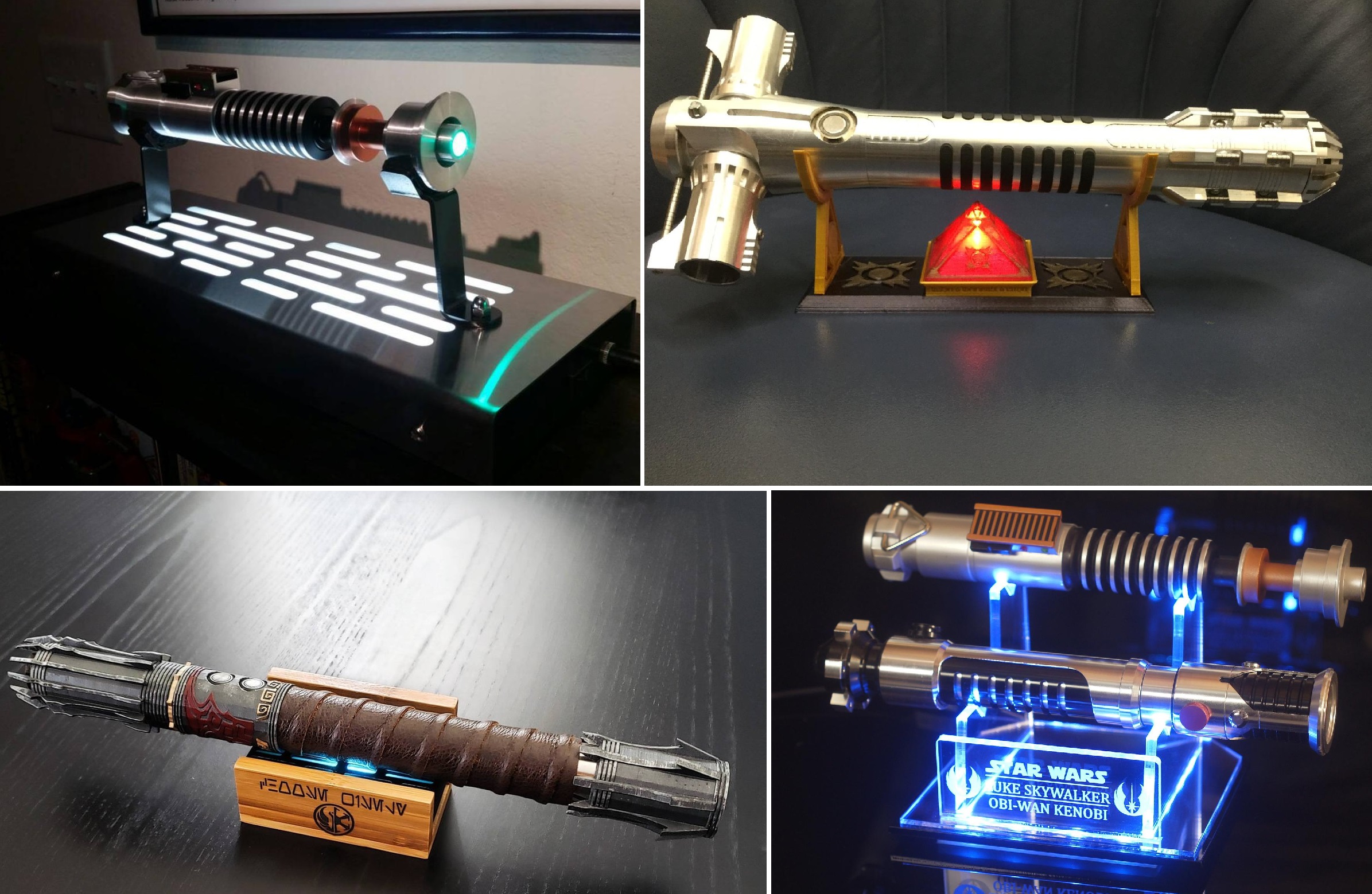 Laser Cut Acrylic Light saber display stand holder with engraved Star Wars image 