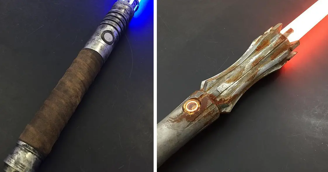 Vader's Vault Lightsaber Weathering Examples Light, Medium, Heavy